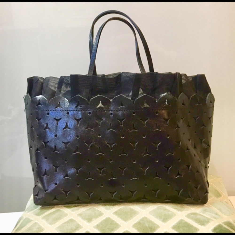 DKNY Cut Out leather small bag w. Organza Trim